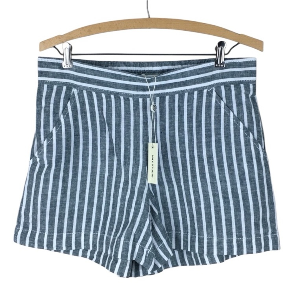 Max Studio Linen Shorts Gray White Stripe NWT